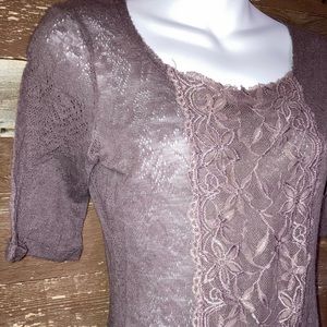 BKE, purple, knit and lace top.